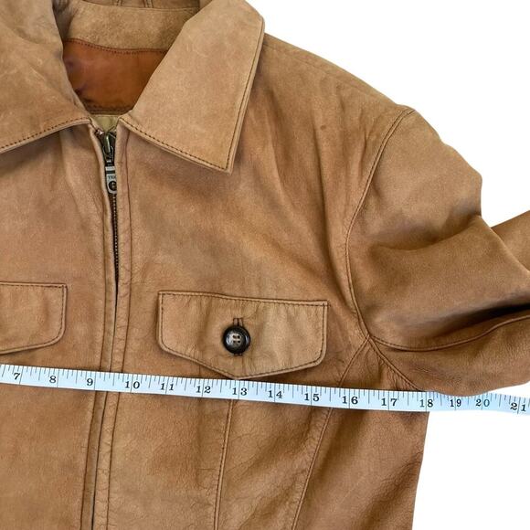 Georgetown Leather Vintage Tan Leather Jacket Waist Length Zip-up Collared Retro - Picture 9 of 16